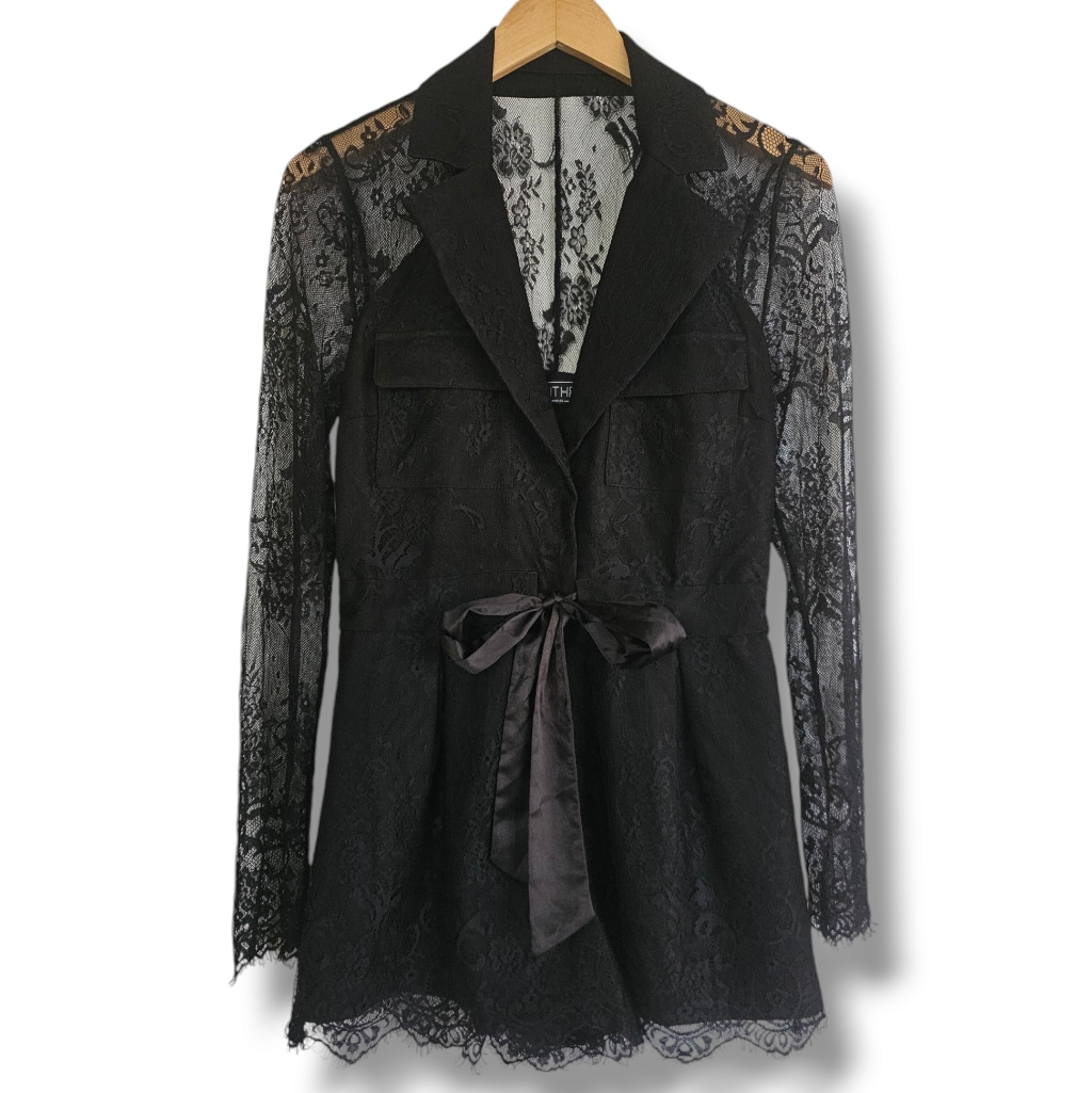 Blithe Lace Romper Size S Black Sheer Long Sleeve Collared Sexy Fairy Whimsigoth
